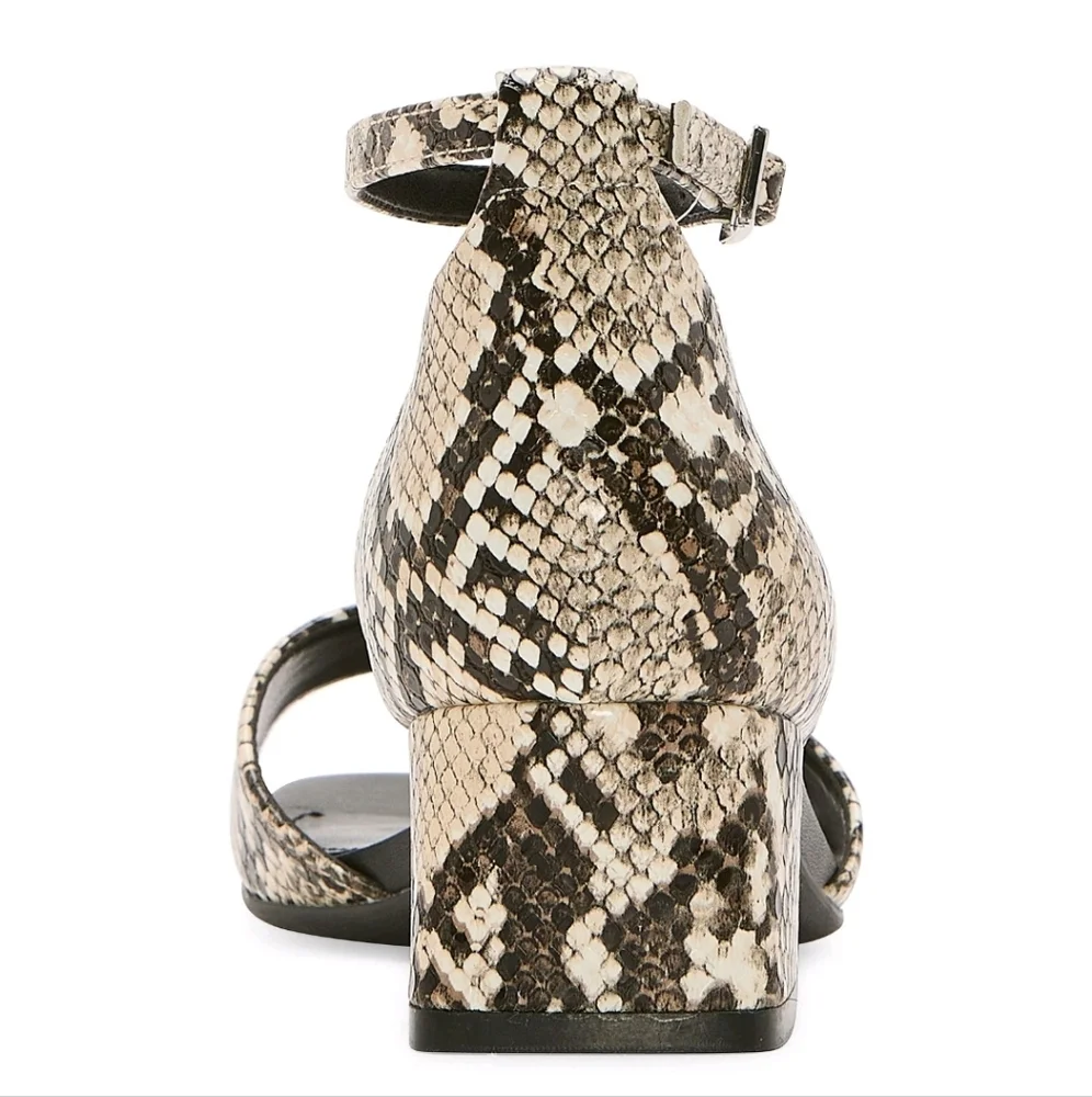 Worthington Victoria Faux Snakeskin Print Ankle Strap Block Heel Sandals 8